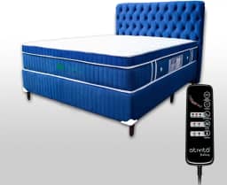 Colchão Massagem Queen (1,58x1,98) SLIM (extra firme) Com Controle Operacional + Box Bipartida + Cabeceira (Azul)