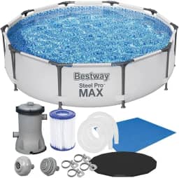 Piscina Estrutural 4678L Circular Pro Max + Filtro 110V + Capa + Lona Bestway