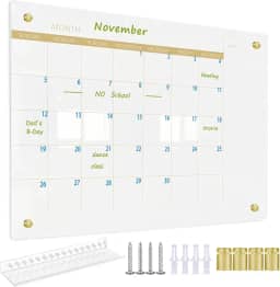 Quadro branco de vidro apagável a seco para parede, quadro branco de vidro com calendário mensal pequeno, 30 cm x 39,9 cm, quadro planejador para casa, escritório, escola (mensal-WH-3040)