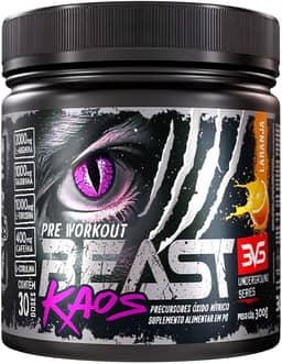 3VS Nutrition Pré-Treino Beast Kaos –Extra Forte Com Citrulina, Beta Alanina, Cafeína, Arginina, Taurina e Tirosina 300gr, Sabor Laranja