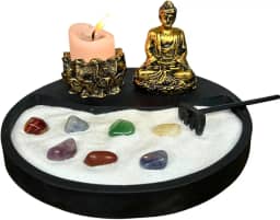 Jardim Zen Japones Buda Meditando com Castiçal e Incensário Flor de Lótus Kit completo
