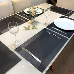 Kit 6 Peças Jogo Americano Retangular - Sousplat para Mesa Posta - Jogo Americano Elegante para Jantar, Almoço e Café - Lavável e Resistente - Shop100 (Preto)