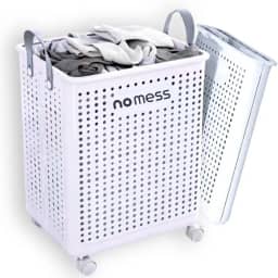 No Mess - Cesto De Roupa Grande Dobrável Com Rodas E Alças - Organizador De Roupas E Brinquedos Resistente e Retrátil Para Quarto E Banheiro. Cor branco.