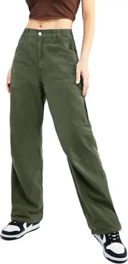 Calça cargo feminina cintura alta folgada com 7 bolsos calça casual de perna larga Y2K para mulheres calças de trabalho