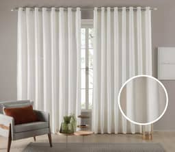 Cortina Tecido Linho Rústico Palha 4,00M x 2,30M Com Ilhós Cromado Para Varão Simples