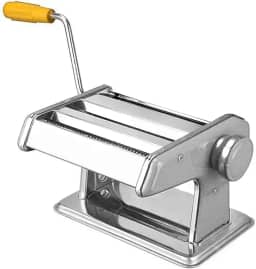 Máquina Macarrão Manual 3 Massas Lasanha Fettuccine em Aço Inox – Cilindro Ajustável, Manivela e Grampo | Prepara Fettuccine Talharim, Espaguete e Lasanha com três espessuras