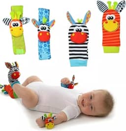 Kit Meias e Pulseiras com Chocalho para Bebê 4 Peças Infantis