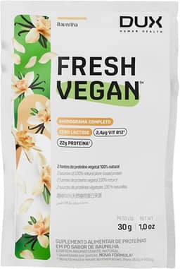 DUX HUMAN HEALTH - FreshVegan - Proteína Vegana de Ervilha e Arroz, 20g de Proteínas por Porção - Suplementos Naturais, Suplementação Treino Academia, Ganho Muscular Hipertrofia - Baunilha - Sachê 31 g