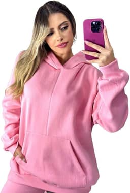 Blusa De Moletom Canguru E Capuz Feminina Moda De Inverno Dia A Dia