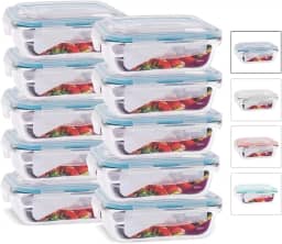 KIT 10 Potes de Vidro Retangular com Tampa Hermética 640ml Cor:Azul