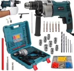 Furadeira de Impacto 1100W com Maleta e 32 Peças Mandril 13mm Velocidade Variável e Reversível (110 Volts)