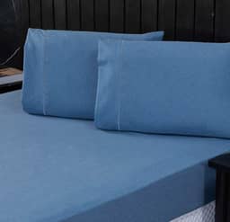 Jogo de Cama Casal Percal 400 Fios Ponto Palito 03 Peças, Antiácaro, Anti-pilling com Toque Macio - Linho Azul