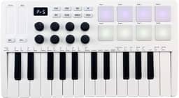 Teclado MIDI de 25 teclas, controlador MIDI portátil com 25 teclas sensíveis à velocidade, 8 pads retroiluminados RGB, 8 botões