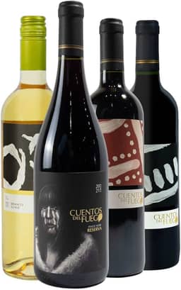 Kit 4 Vinhos Chilenos Pinot Noir Reserva Carmenere Cabernet e Branco Suave Cuentos del Fuego