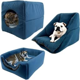 Cama Toca Iglu 3 em 1 Suede Cachorro Gato Frio Quente Pet G (Azul)