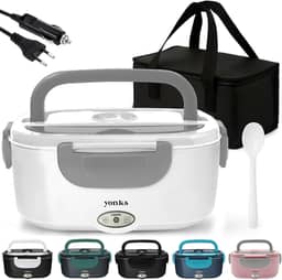 Marmita Elétrica Yonks 60W com Bolsa Térmica – Bivolt 110V/220V + Cabo Veicular 12V/24V – Marmita para Carro e Caminhão (Branco e cinza)