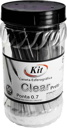 Caneta Esferográfica KIT Clear Preto 0,7 mm – Caixa com 50 unidades – Uso Escolar e Escritório