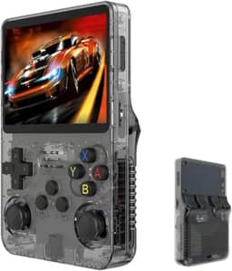 Video Game Console de bolso Portátil para jogos RG36S, cartão TF de 64 GB integrado, tela IPS de 3,5 polegadas, sistema Linux retrô, suporte a mais de 5400 jogos clássicos, gamepad sem fio 2.4G, TV, monitor - Preto.