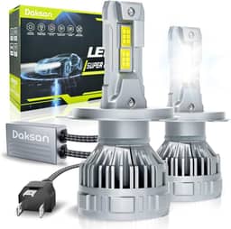 Kit Ultra Lâmpada LED Daskan H4 36000LM 6500K Branco Frio, 2 Lâmpadas 100W Super Brilho com Canceller e Reator, IP68, 12-24V, Cinza