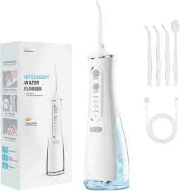 Irrigador Oral, 110-220V Irrigador Bucal com Quatro Modos de Limpeza, Irrigador Dental com Quatro Bicos Profissionais, Jato de Agua Bucal com Tanque de Agua de 300ML, IPX7