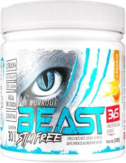 3VS Nutrition Pre Treino BEAST STIM FREE 300g - Sem Cafeína - Com Citrulina, Beta Alanina, Creatina, Arginina, Taurina e Tirosina 300gr, Sabor Laranja