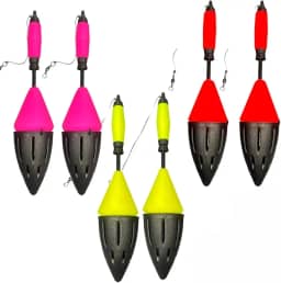 Kit 2 Boias Cevadeiras 65g para Vara de Pesca – Formato Balístico, Chumbo Integrado, Acabamento Fosco – Longo e Preciso – Cores Variadas (Amarela, Laranja, Rosa)
