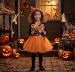 Kit Fantasia Bruxinha Saia Tule Varinha e Tiara Halloween