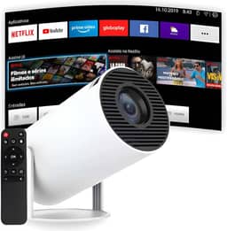 Mini Projetor Portátil 5G Wi-Fi 6 Bluetooth 5.0 Android 11 4K 1080P Full HD 8000 Lumens LED Auto Correção Trapezoidal Horizontal Rotação 180° Ideal para Projeções Cinemáticas