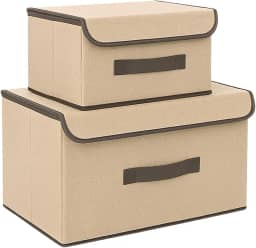 Kit 2 Caixas Organizadoras para Guarda-Roupa e Armário com Tampa | Multiuso, Dobrável, Empilhável e Antipoeira (Bege)