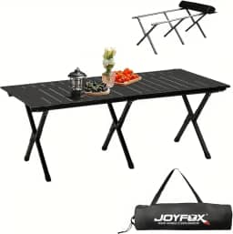 JOYFOX Mesa Dobrável de Camping 120cm – Aço Leve, Portátil com Bolsa, Impermeável, Montagem Rápida, Estável com Pés Antiderrapantes para Churrasco, Praia e Piquenique