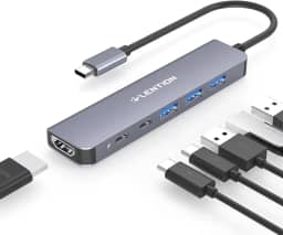 LENTION 6 em 1 USB C para Hub Adaptador USB, USB C Multiporta Dongle com 4K HDMI, USB C Data Porta, 3 USB 3.0, 100W PD Compatível New MacBook Pro/Mac Air, iPad, Outros Dispotivos do Tipo C (Cinza)