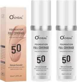 Domality Pacote com 2 bases que mudam de cor para pele madura, maquiagem de base líquida, protetor solar FPS 50, cobertura total de corretivo, capa hidratante para todos os tons de pele, matiz de pele