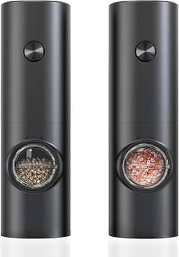 Conjunto Moedor Elétrico de Sal Pimenta (Pacote com 2) Moedor de Sal Pimenta Automático Com Recipiente de 70 ml Luz Led Operação Com Uma Mão Para Churrasco na Cozinha a Pilha Premium