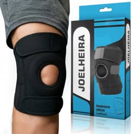 Joelheira de Compressão Preta Ortopédica Patelar Reforçada com Tensor Ajustável Bilateral Premium Alívio de Dor Muscular Prevenção e Recuperação Esportiva