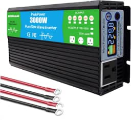 Inversor de onda senoidal pura, AC 12V 24V 48V 60V 72V para DC110V 220 V conversor de energia com 1 soquete e display LCD para RV, caminhão, barco, camping e casa (3000W)