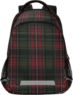 ALAZA Mochila xadrez tartã verde e vermelha para mulheres e homens, bolsa personalizada para laptop, notebook, tablet, elegante, casual, mochila para o dia, 13 14 e 15,6 polegadas