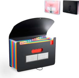 Pasta Sanfonada A4 12 Divisorias, Organizadora Documentos, Pasta Arquivos, Pasta Sanfonada, Pasta para Documentos (Preto)