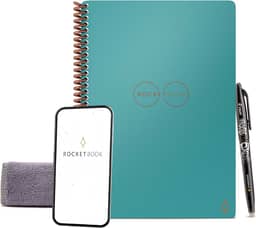 Caderno reutilizável inteligente Rocketbook Dot-Grid com 1 caneta Pilot Frixion e 1 pano de microfibra incluído – Capa Neptune Teal, tamanho executivo (15 x 22 cm)
