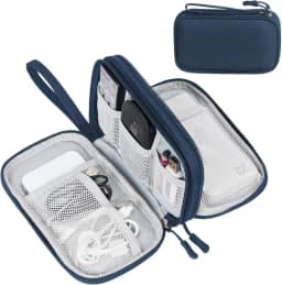 Organizador de acessórios eletrônicos FYY, bolsa organizadora de cabos, estojo de viagem impermeável, com duas camadas, bolsa de armazenamento multifuncional para cabos, carregadores, celular e fones, azul-marinho