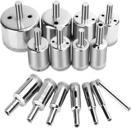 Broca Diamantada para Porcelanato 15 Peças - 6 a 50mm - Broca de Diamante para Vidro, Cerâmica, Mármore, Azulejo e Alvenaria