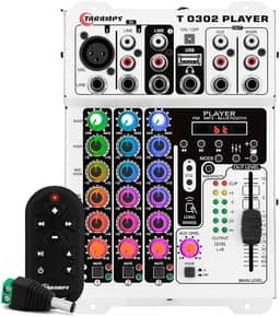Mesa De Som Taramps T0302 Player Multicolor Led RGB Som Automotivo Bluetooth Equalizador 4 bandas Mp3 Usb FM 12v Controle Remoto 3 entrada 2 saída XLR P10 RCA mixer caixa bob rack movel microfone