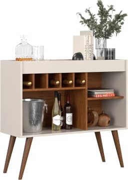 Aparador Adega New Odin com Pés em Madeira e Prateleira Balcão para Bebidas (OFF WHITE/FREIJÓ)
