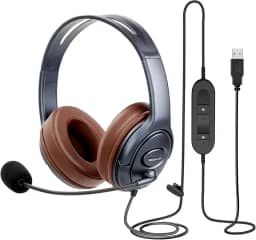 EMAIKER Fones de ouvido USB com cancelamento de ruído com microfone e controles em linha para ditado de dragão, fones de ouvido de PC para trabalho de escritório em casa, Skype, Teams, Zoom Meeting,