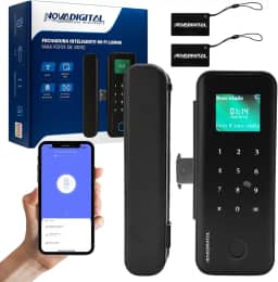 Fechadura Inteligente Wi-Fi para Porta de Vidro SL-Lumi Novadigital, Preto, com Biometria e Cartão NFC, Instalação Sobrepor, Tuya Smart e Smart Life