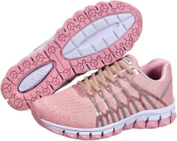 Tênis Esportivo Feminino, Preto e Rosa, Solado Flexível, Running e Caminhada mega oly