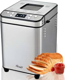 Rosewill Máquina automática de fazer pão 25 em 1 com 3 tamanhos de pão de até 900 kg, aquecedor duplo de alta potência de 700 W com bandeja de revestimento antiaderente livre de BPA, temporizador