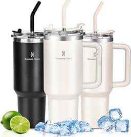 Vipelf Copo Térmico com Canudo 1,2L, Tampa e Alça, Garrafa Termica de Cerveja Caneca Termica com Canudo para Cafe Chá Fitness, Viagem Vácuo Dupla Camada