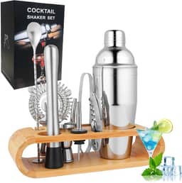 Kit Coqueteleira Bar Profissional 750ml Inox 304 com 10 Peças e Suporte de Madeira - Coqueteleira Inox, Kit Caipirinha, Aço Inoxidável Reforçado, Resistente a Frio e Calor, Fácil de Limpar
