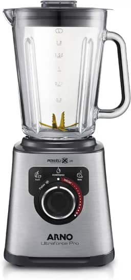 Liquidificador Arno Ultraforce Pro 1100W LN93, com App de Receitas, 6 Lâminas Powelix Life, Jarra de Vidro 2L, Resistente a Choque Térmico e Corpo Inox, Tecnologia Limpa Fácil, 220V