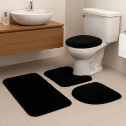 Jogo De Tapete Para Banheiro 3 Peças Antiderrapante Algodão (Preto)